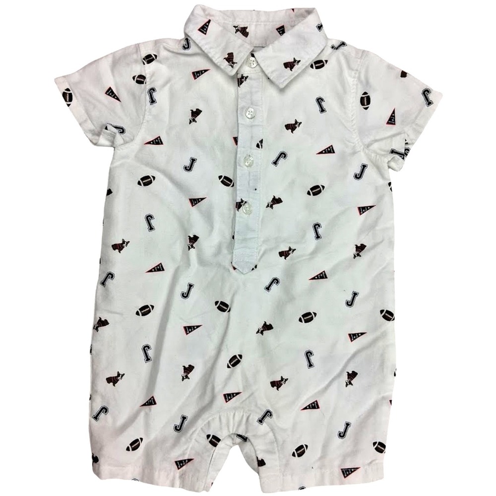 Janie And & Jack Football 1pc Outfit Baby Boy 3 6 Mos White Collared Bulldog EUC